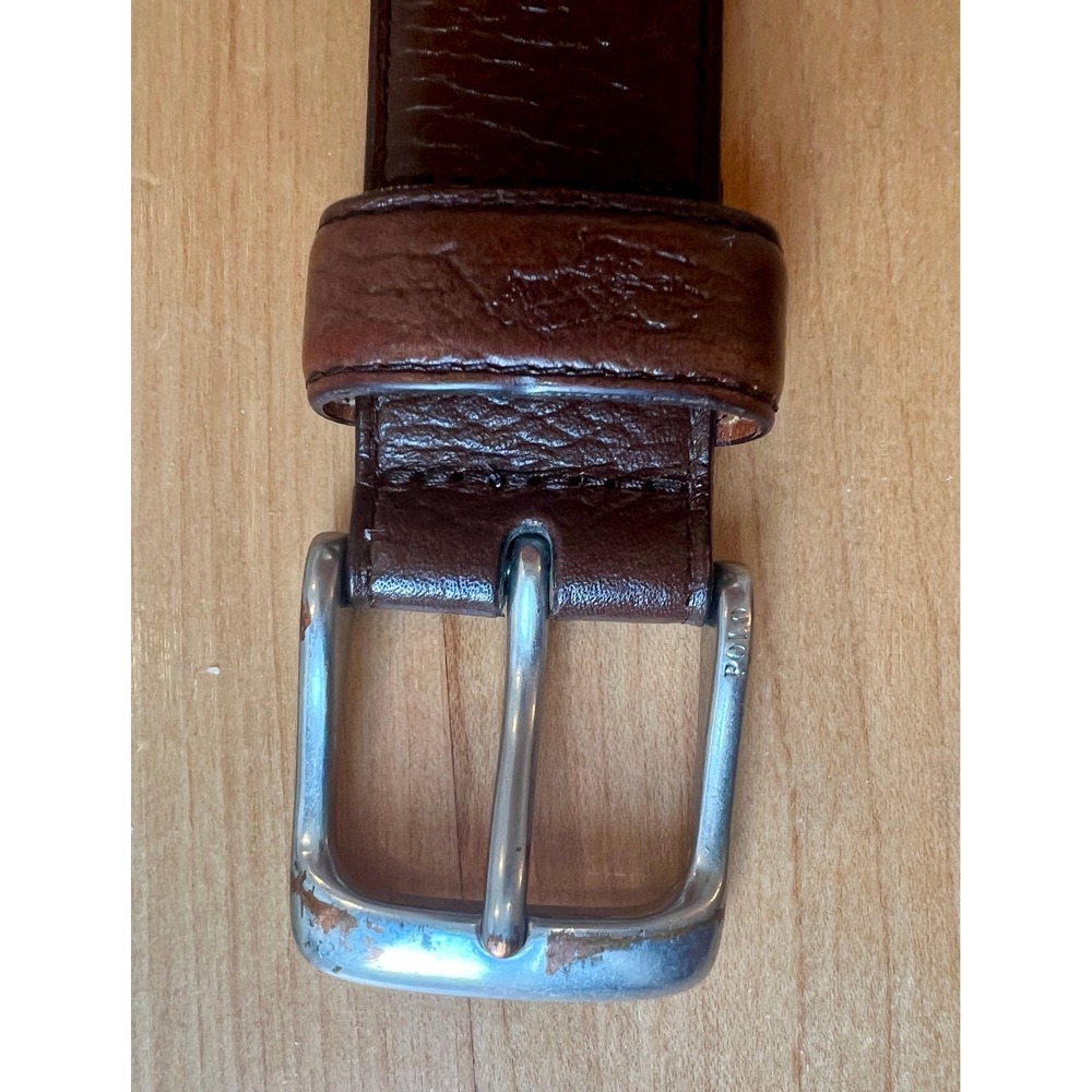 Polo Ralph Lauren Belt Mens 32 Brown Pebbled Leather Silver Buckle *READ